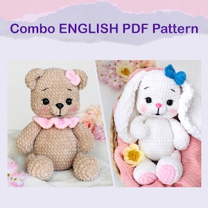 Schema fai da te all'uncinetto PDF Combo - Schema amigurumi orso all'uncinetto, schema amigurumi coniglietto all'uncinetto