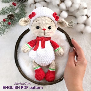 Schema fai da te all'uncinetto per pecore in PDF, schema amigurumi natalizio, pecorella amigurumi, schema all'uncinetto facile, regalo di Natale all'uncinetto