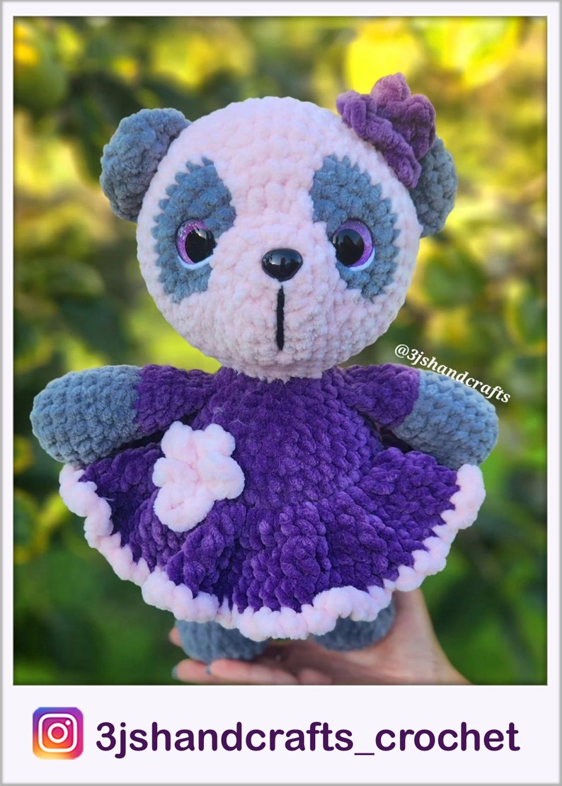 DIY Panda Amigurumi Pattern Cute Crochet Tutorial PDF Plush panda in pink dress image 9
