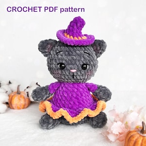DIY Easy Crochet kleine kitten heks PATROON pdf - schattig amigurumi klein katje - amigurumi Halloween-patroon - schattige heks amigurumi kat