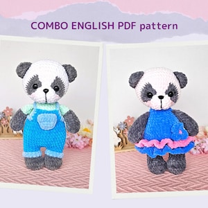 DIY Crochet panda PATTERN PDF - Amigurumi panda pattern - Combo plush panda boy and girl in pink dress - Easy crochet soft toy pattern