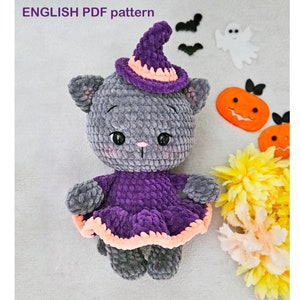 DIY Crochet Kitten witch PATTERN PDF - Easy Amigurumi kitten witch - Cute plush cat amigurumi