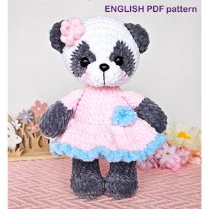 DIY Panda Amigurumi Pattern Cute Crochet Tutorial PDF Plush panda in pink dress image 2