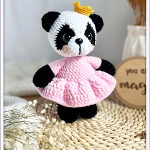 DIY Panda Amigurumi Pattern Cute Crochet Tutorial PDF Plush panda in pink dress image 6