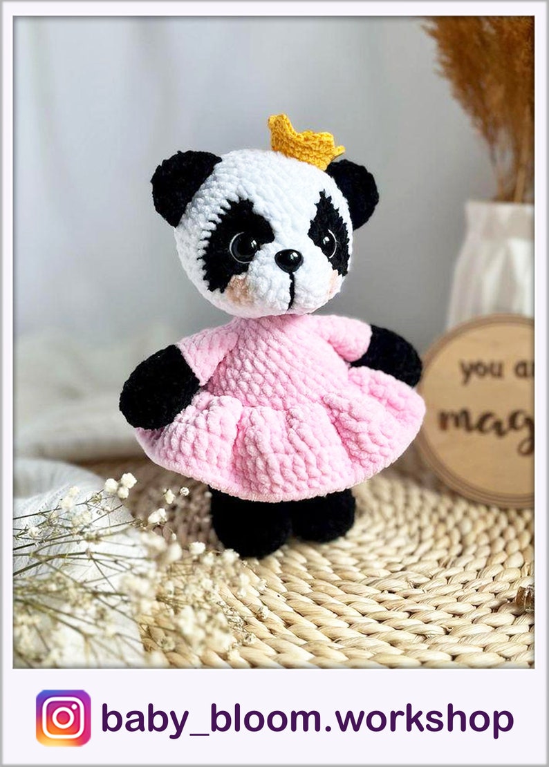 DIY Panda Amigurumi Pattern Cute Crochet Tutorial PDF Plush panda in pink dress image 6