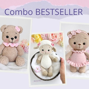 Crochet bear PATTERN PDF - Amigurumi teddy bears and sheep pattern - Combo three bestsellers - Easy crochet soft toy pattern