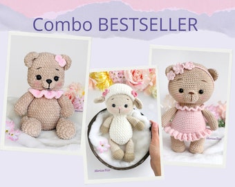 Crochet bear PATTERN PDF - Amigurumi teddy bears and sheep pattern - Combo three bestsellers - Easy crochet soft toy pattern