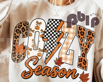 Cozy Season PNG Fall PNG Pumpkin Leopard PNG, Fall Halloween Sublimation Design, Checkered Mama Shirt png, Trendy Autumn Digital Download