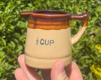 Measuring Jug - 1/2 Cup - Earthenware Ceramic - Dipped Brown and Beige