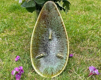 Avocado Holder Dish - Moss Green Ceramic Lavaware - 1970s Mid-Century