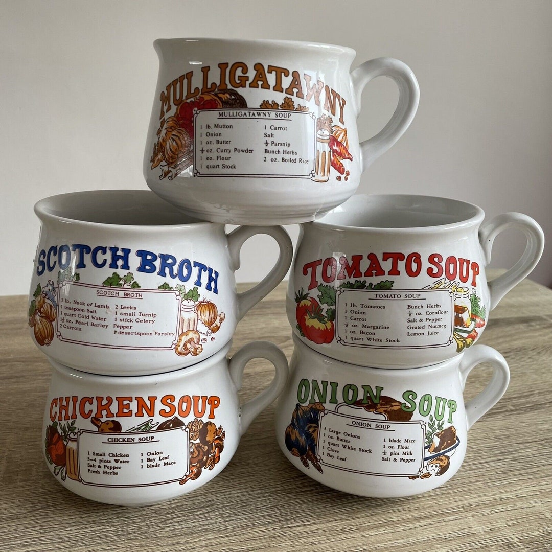 Ethos Ceramic Soup Mugs 70's 1970 Made in England UK Cottagecore Retro