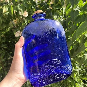 Cobalt Blue Glass Bottle - Potions, Lotions & More - Cork with Flowers Motif