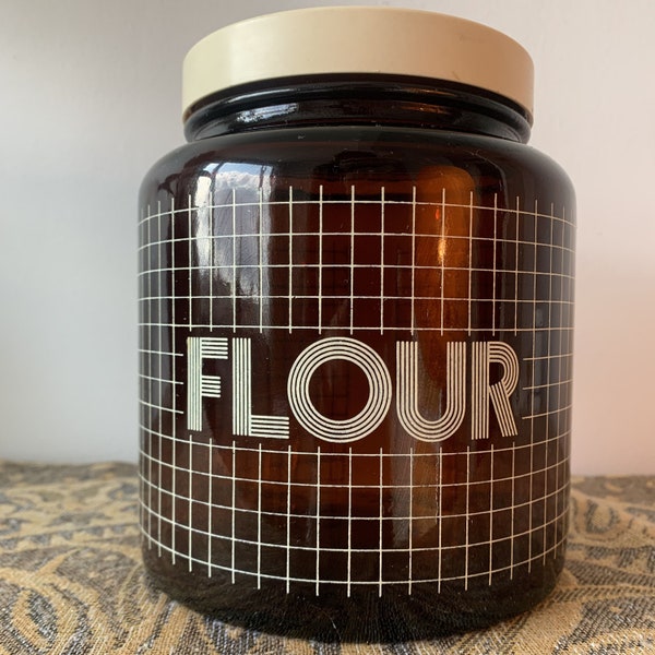 Flour Storage Jar Pot Chequered Pattern Glass CLP Made In England