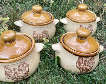 Suppentöpfe - 4er Set - Hühnerbecher mit Henkeln - Hahn Bauernhaus