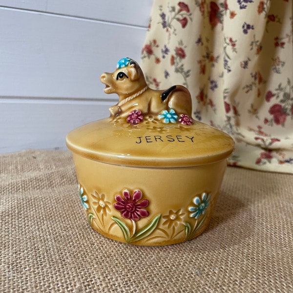 Butter Dish Yellow Ceramic Embossed Multi Coloured Flowers Cow Jersey Farm House Cottage Core Home Decor Kitchenware Tableware Serving ware