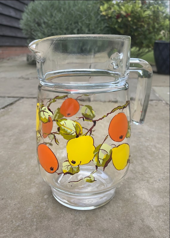Großer Retro Glaskrug - Zitronen und Orangen - 2 Liter Fassungsvermögen