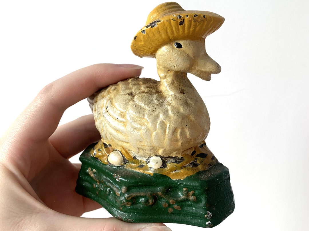 Doorstop Cast Iron Mother Yellow Goose Wearing A Golden Hat Etsy