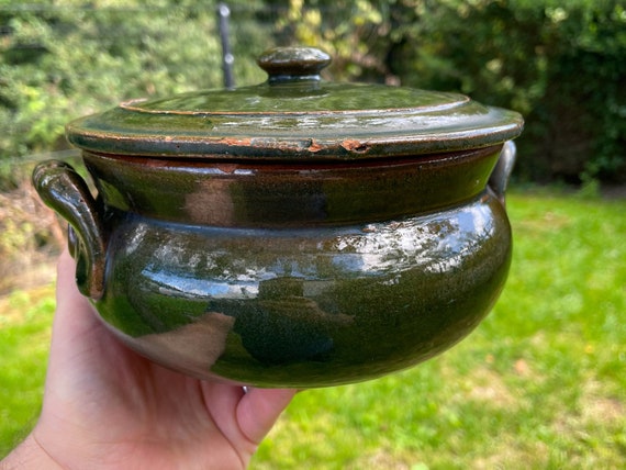 Vintage Crock Pot Casserole Dish Dark Green Ceramic Stoneware Lid and Two  Handles Made in England Kitchenware Cookware Kitchen Essential 