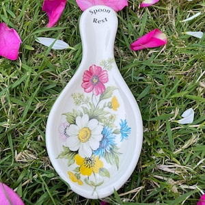 Spoon Rest Rounded Ceramic Graceful Floral Design Great Kitchenware Item To Rest Your Cooking Utensils Made In England By Greenfield Pottery