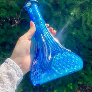 Blue Glass Decanter - Pressed Glass - Decorative Bottle Vase - Mid-Century Style