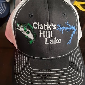 Clarks hill lake hats, striper hat, bass hat, crappie hat, fishing hats, baseball cap, embroidered hats, personalized hats, lake hats