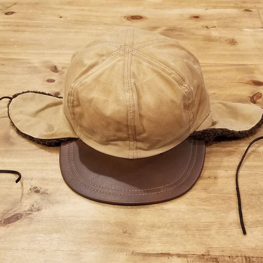 Vintage Hunting Hat Cap Brown Leather Bill Fleece Ear Flaps Etsy