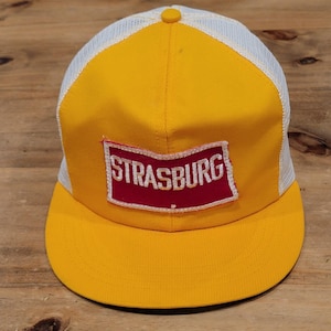 Vintage Strasburg Trucker Hat Snapback Yellow Red Patch Railroad Train One Size