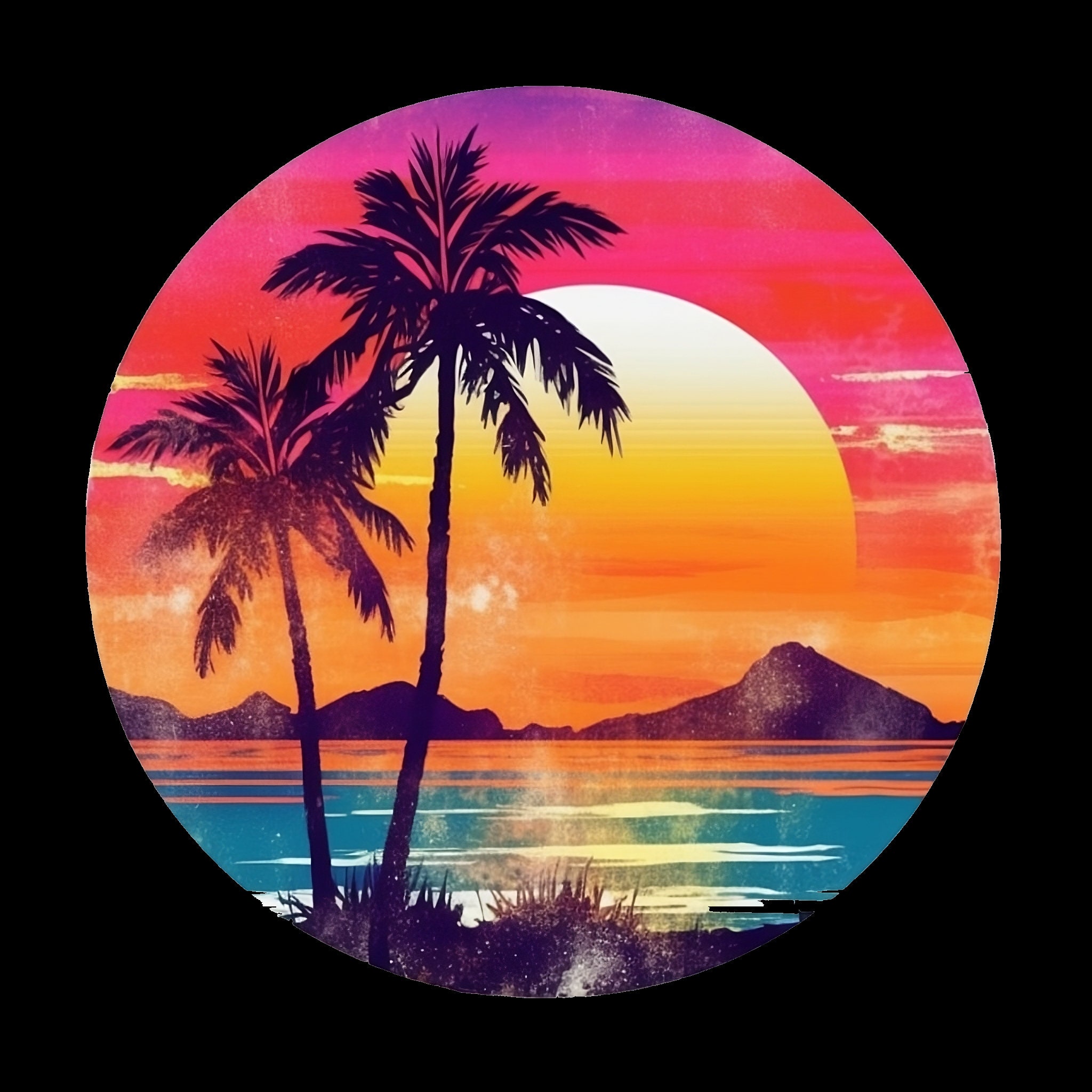 Sunset Beach Palm Tree Hawaii Paradise Orange 2 Scrapbooking Crafting  Stickers