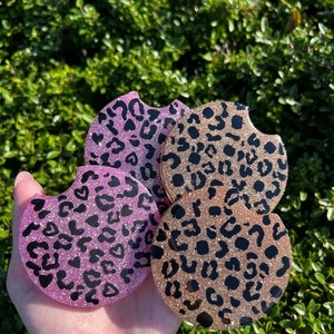 Cheetah Pumpkin/hearts Print Glitter Car Coasters