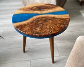 20 quot Resin Walnut Round Side Table Epoxy End Table Coffee Table Mid Century Modern Resin Walnut Living Room Furniture Ready to Ship