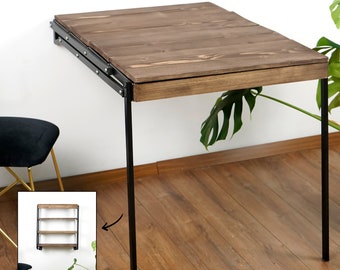 study table on wall Murphy Folding Table, Wall Mounted Table Dining Table, Multifunctional Desk & Shelf, Storage Shelf, Small Space Desk, Home Office Desk