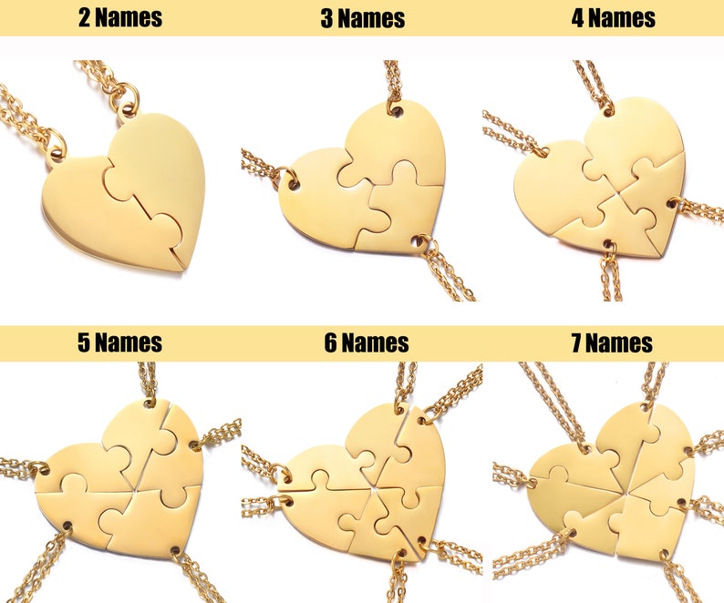 Gepersonaliseerde naam hart puzzel ketting, BFF ketting voor 2/3/4/5/6/7/8, beste vrienden sleutelhanger, vriendschap familie liefde cadeau hangers sleutelhanger afbeelding 2