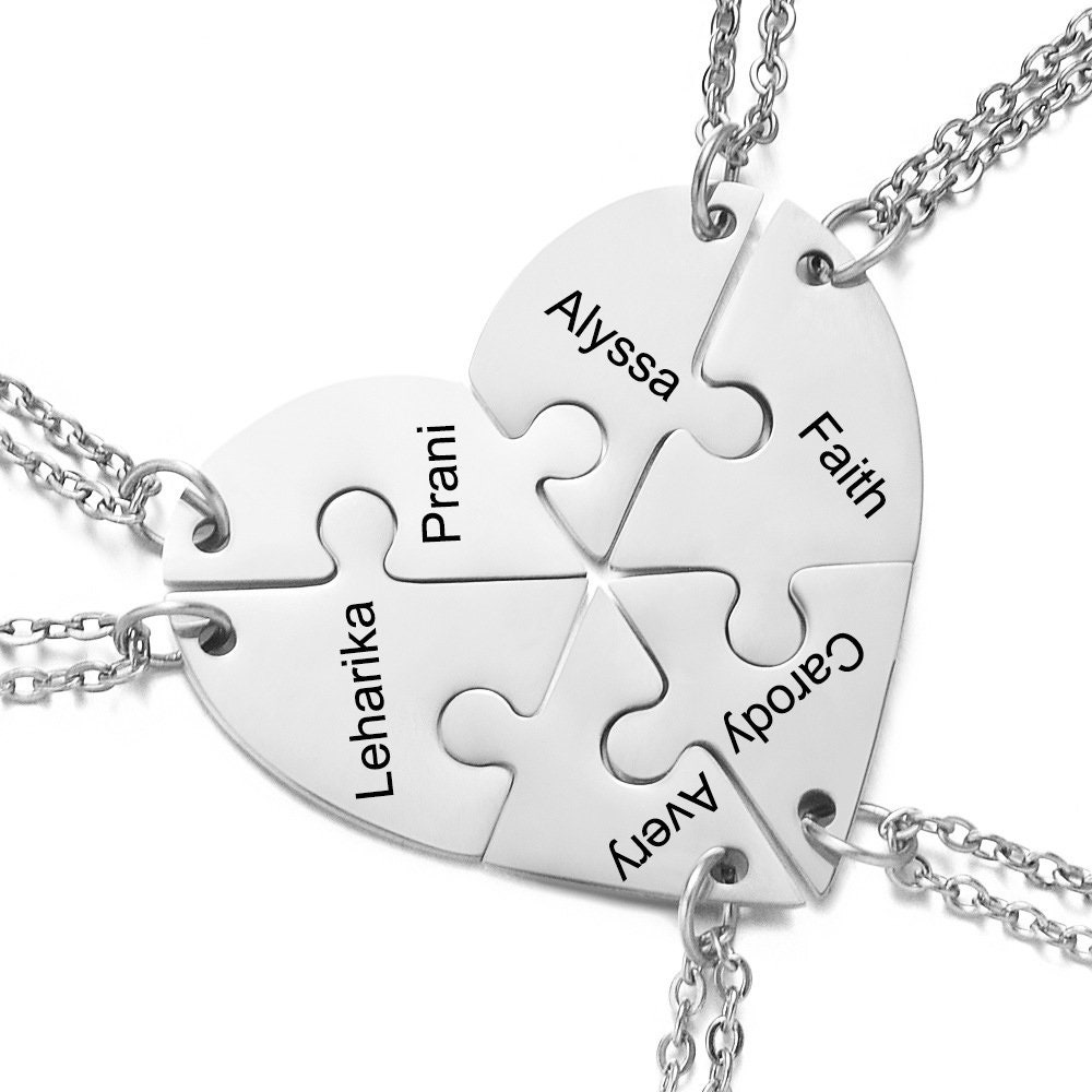 Personalized Name Heart Puzzle Necklace, BFF Necklace for 2/3/4/5/6/7/8 ...