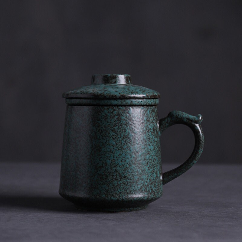 Japanese Ceramic Mug With Lid and Coffee Filter Glazed Stone Etsy