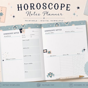 Planificador del horóscopo imprimible ? Revista de Astrología Digital | Notas del zodíaco para Goodnotes | Planificador de manifestaciones