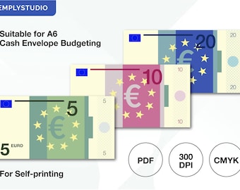 Printable Cash Placeholders for Savings |  Money Template | Euro Bill & Coin Placeholder | Digital Design Mockup | Editable Placeholder