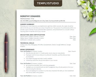 Ats Friendly Resume Template for Word Google Docs Pages, Minimalist Professional CV Template, Simple Clean Resume, ATS CV Design 2025 2026