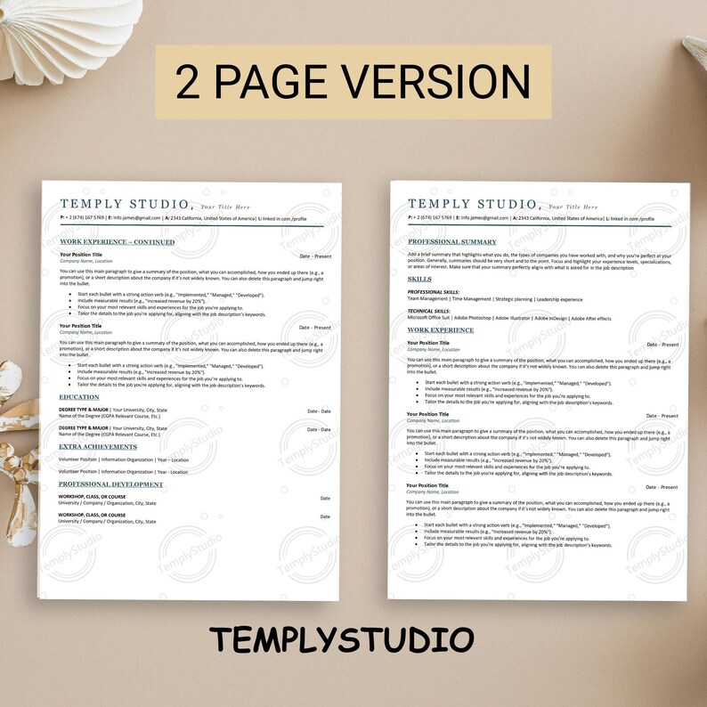 ATS Friendly Resume Template for Canva, Professional CV Template ...