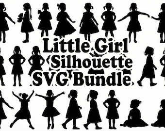 Little Girl Silhouette SVG Bundle | Girl Outline Clipart | Kids Silhouette PNG | Cricut & Silhouette Cut Files | Child Vector Graphics