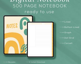 Digital Notebook for Goodnotes | Hyperlinked 12 Tab Digital Journal | iPad Pro Notability Planner | Minimalist Lined Grid