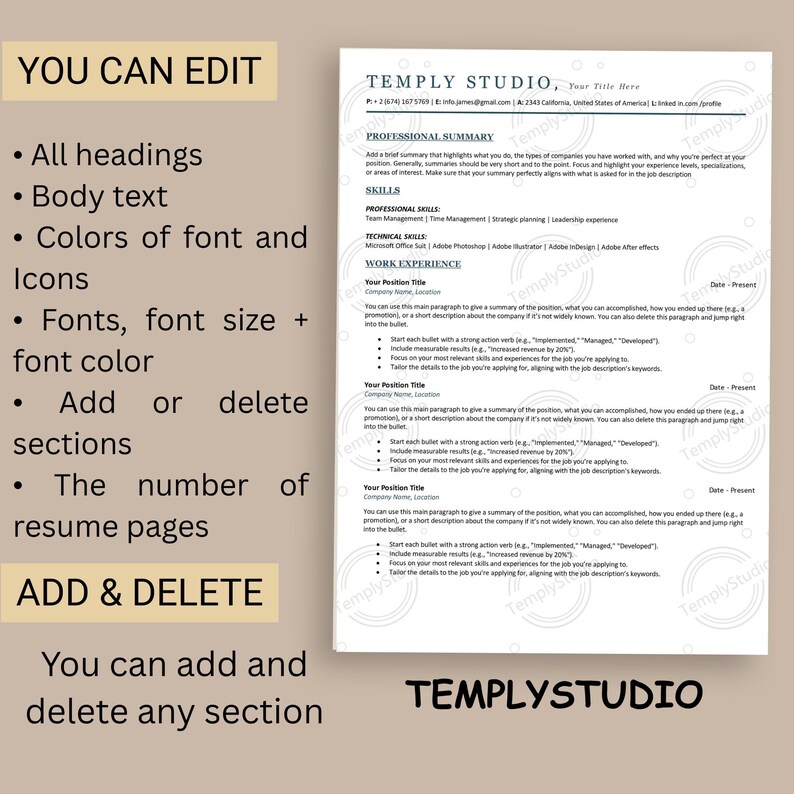 ATS Friendly Resume Template for Canva, Professional CV Template ...