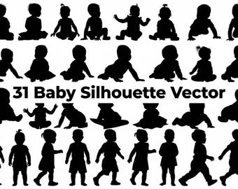 Baby Silhouette Vector Clipart | Infant Outline SVG Bundle | Newborn Clip Art PNG | Cricut & Silhouette Cut Files | Baby Shower Graphics