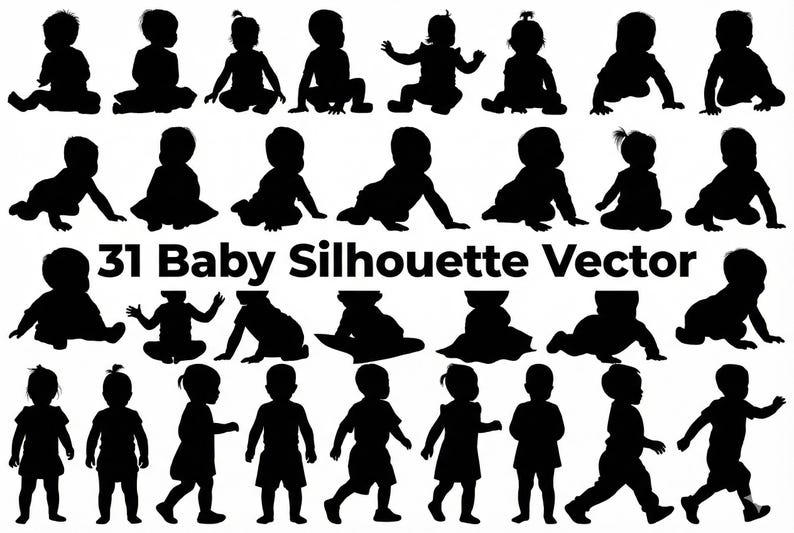 Baby Silhouette Vector Clipart | Infant Outline SVG Bundle | Newborn ...