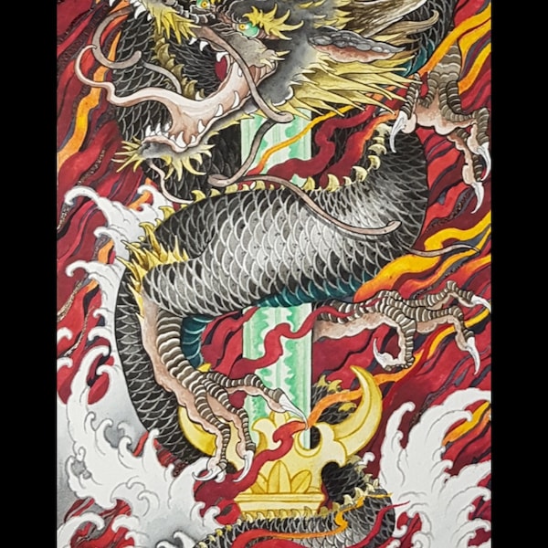 Kurikara, kulika 倶利伽羅 the Sword of Fudo Myo-o (Japan, Kuniyoshi, samurai, dragon, irezumi)