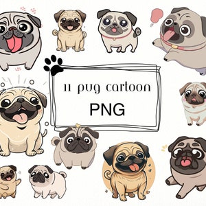 Pug cartoon Clip Art Cricut - Pug clip art - pug clipart - pug png - transparent background - pug anime - pug image - pug printable