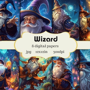 Wizard Fire Digital Paper - Magical Fantasy Wizard Background - Printable paper - Journal Paper - Cartoon Wizard - notebook digital paper