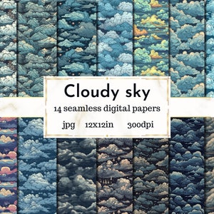 Papiers numériques sans couture de ciel nuageux - Papier imprimable - Papier numérique - Papier de ciel bleu - Papier numérique de ciel de nuage - Fond de ciel