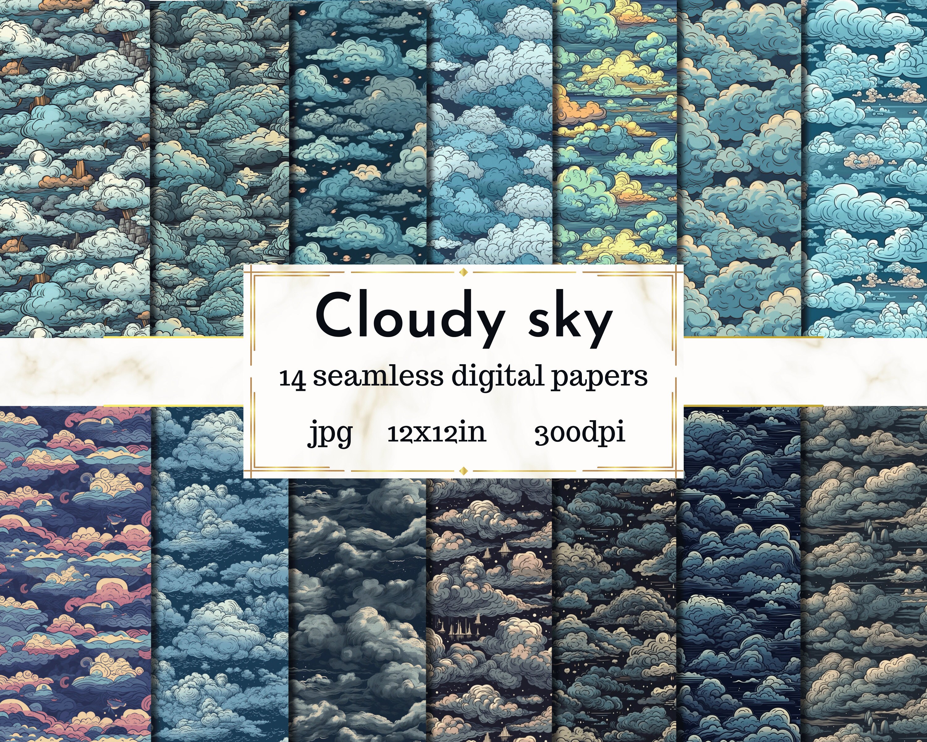 Cloudy Sky Seamless Digital Papers - Printable Paper - Digital Paper ...