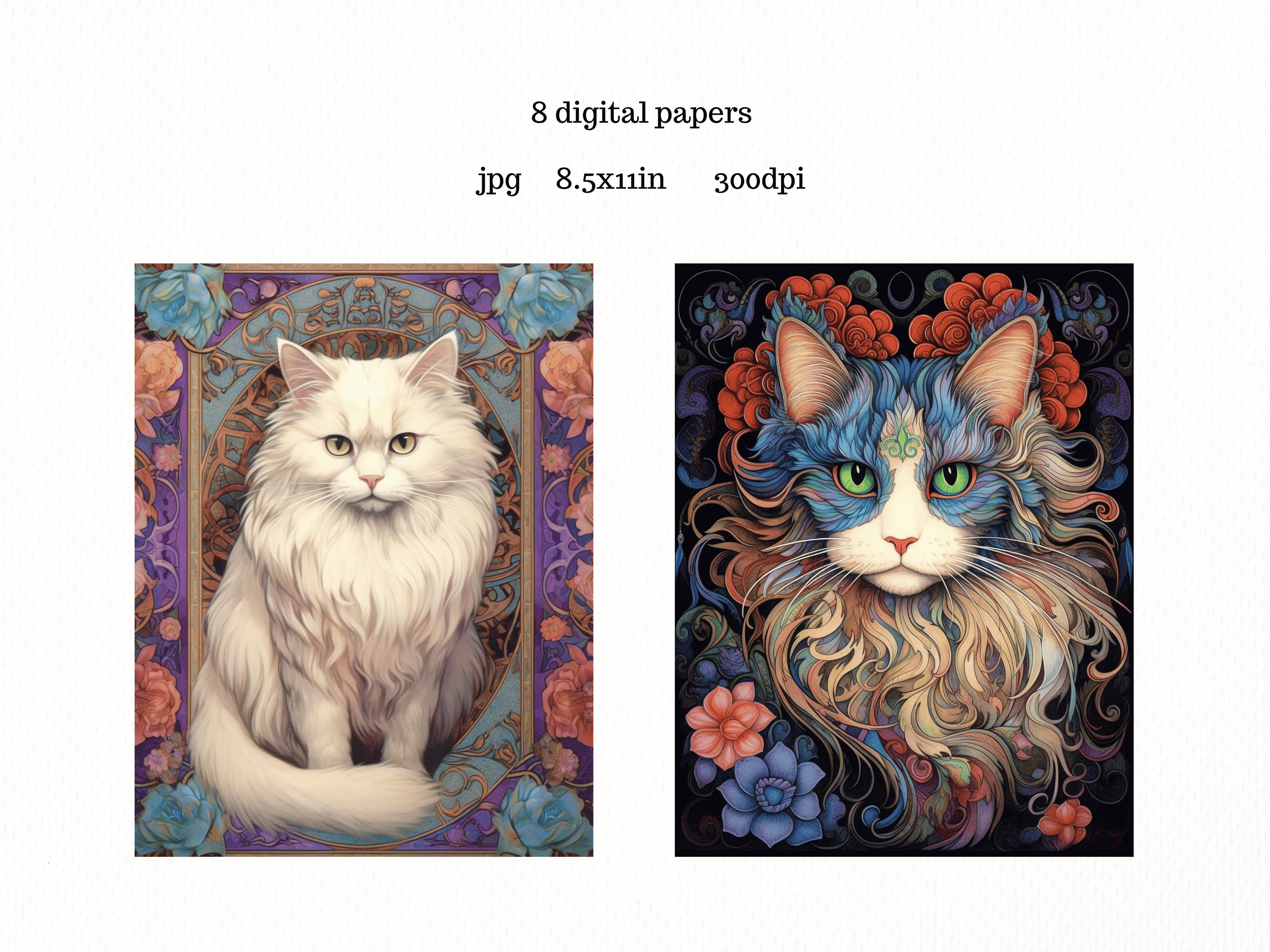Art Nouveau Ragdoll Cats Digital Paper Journaling Papers Printable ...