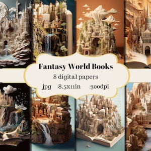 Fantasy World Open Books Digital Paper, Craft Paper, Journaling Papers, Printable Journaling Cards, Crafting Papers, Open Books, Magic Books
